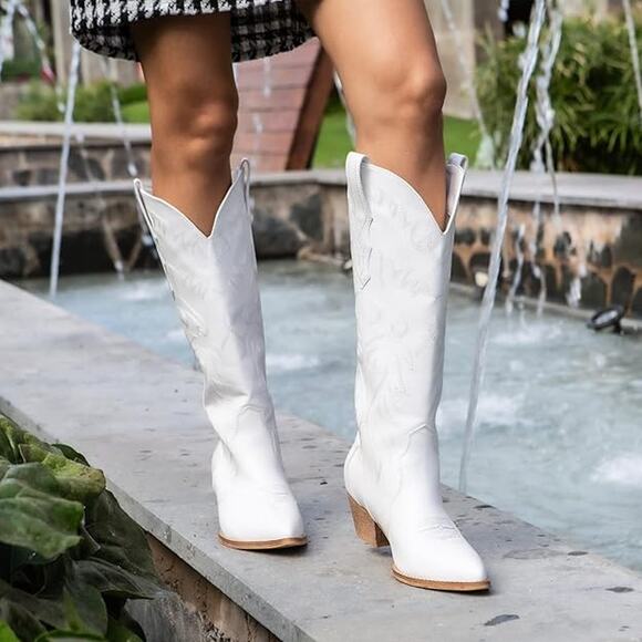 Rollda Cowboy Boots for Women Cowgirl Boots Embroidered Knee-High Western - Picture 5 of 6